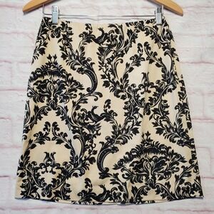 Talbots Petites Gothic Baroque Damask Print Beige Midi Pencil Skirt Womens 8P